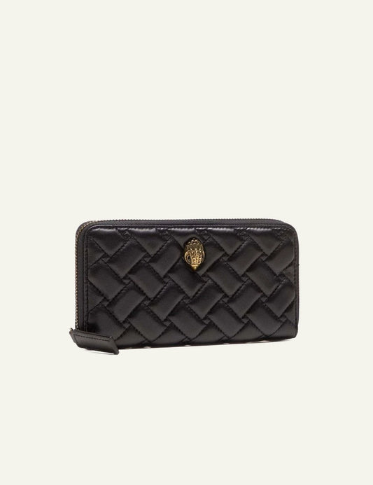 Black quilted leather Kurt Geiger zip-around wallet with gold eagle head detail