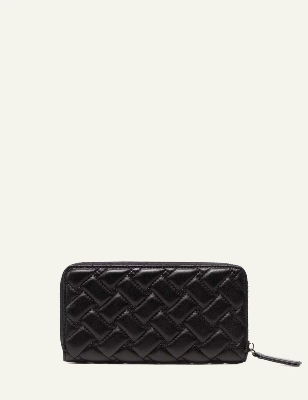 Black quilted leather Kurt Geiger zip-around wallet with gold eagle head back