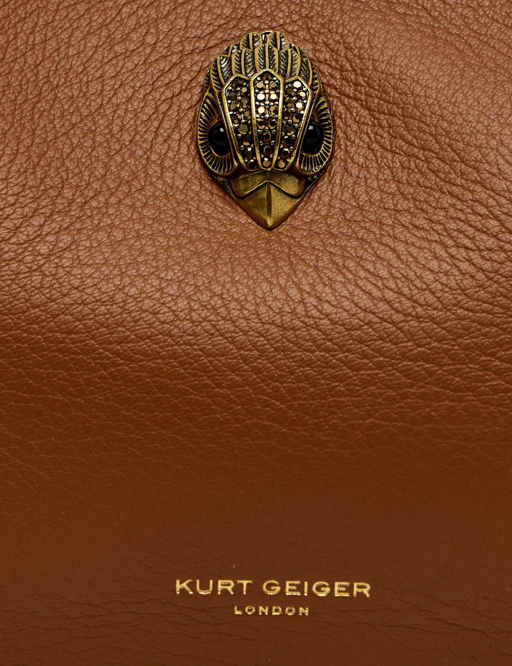 kurt geiger brown leather hobo bag eagle detail buckle strap front logo view