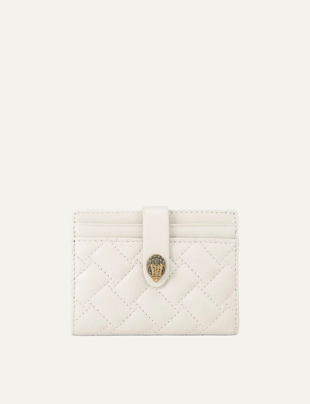 Kurt Geiger card holder beige quilted leather eagle detail front