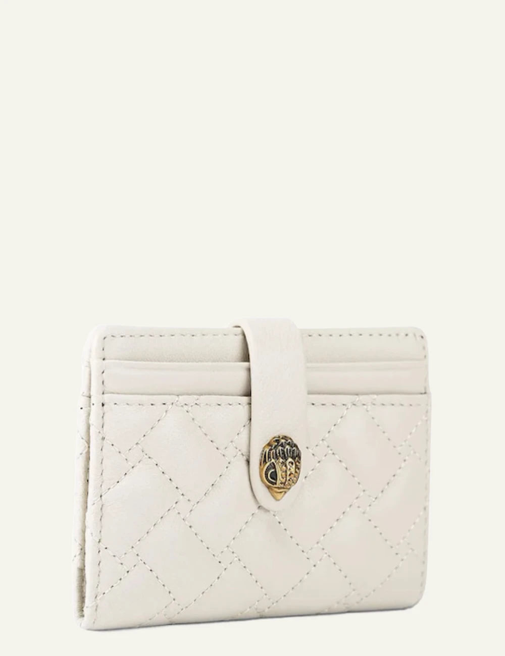 Kurt Geiger card holder beige quilted leather eagle detail side