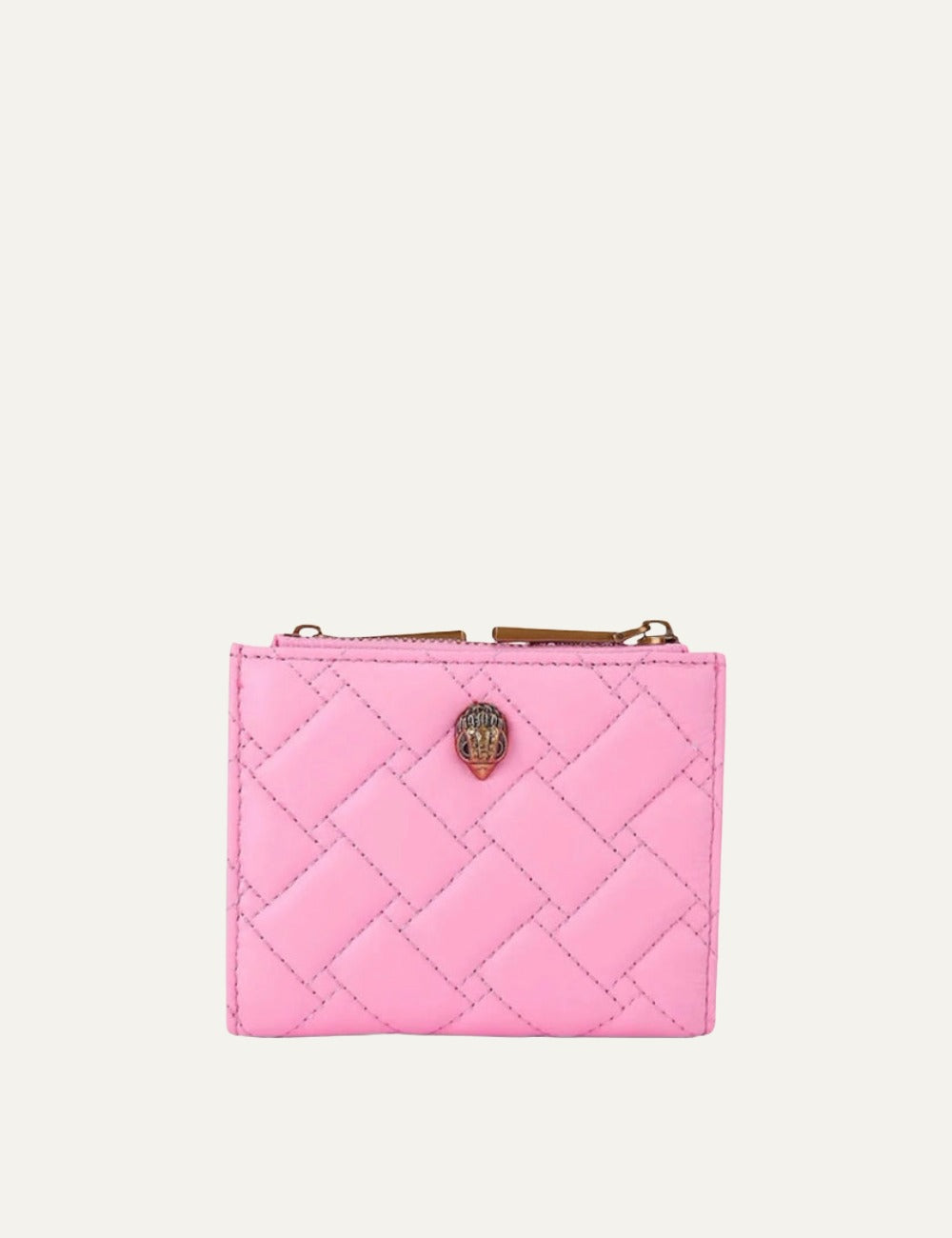 Kurt Geiger card holder pink quilted leather eagle detail front