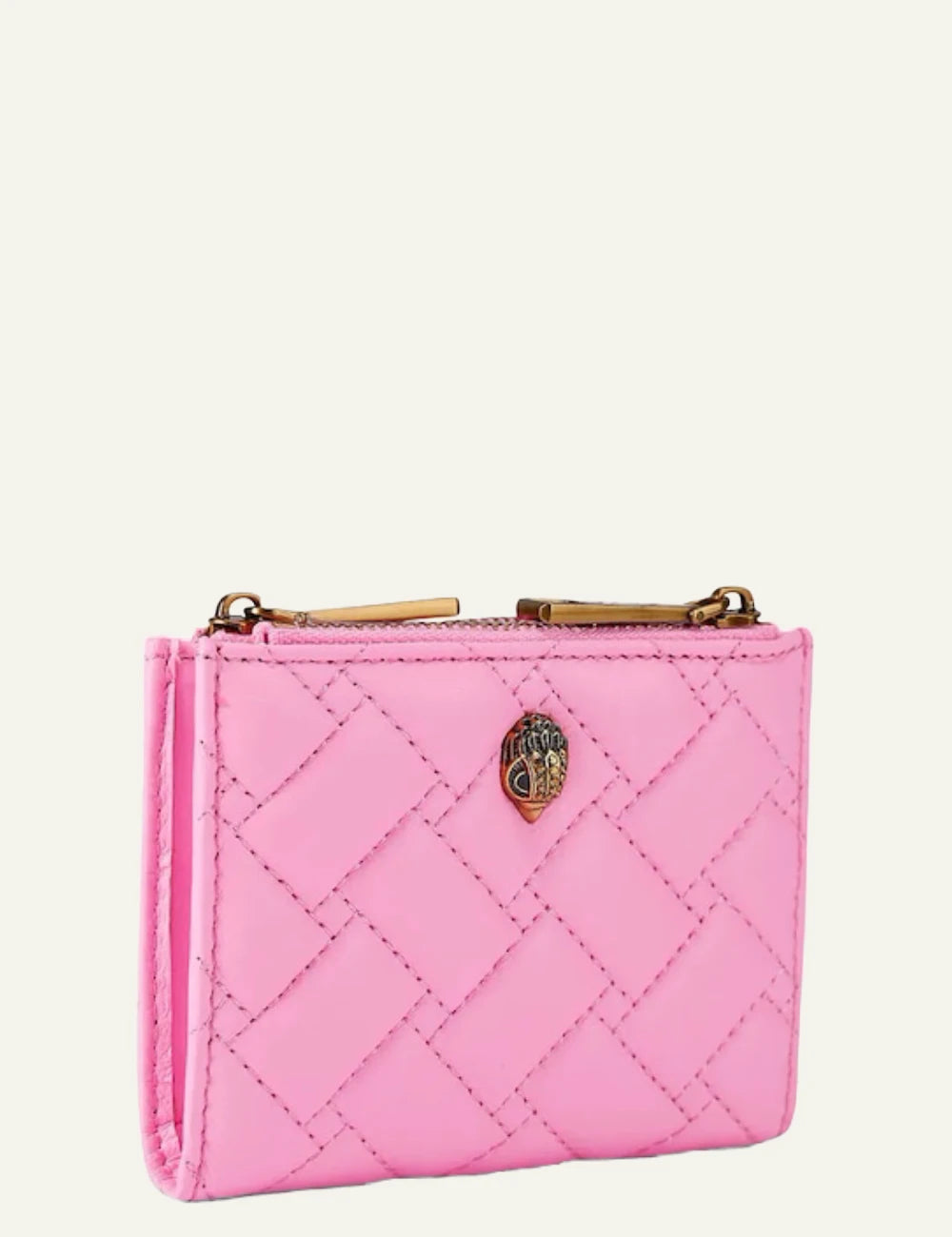 Kurt Geiger card holder pink quilted leather eagle detail side