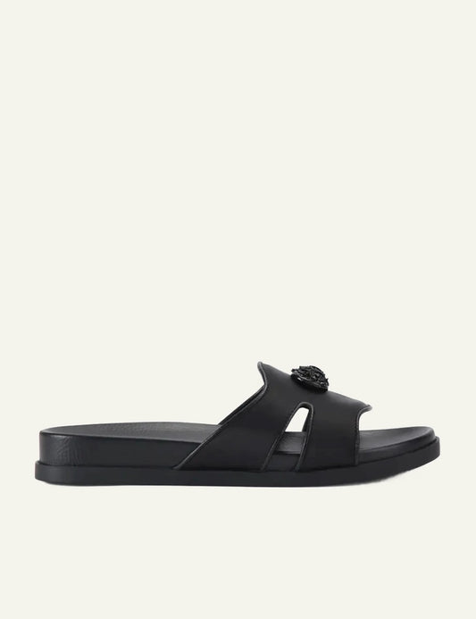 Kurt Geiger Chelsea cut out sandal black eagle logo side view
