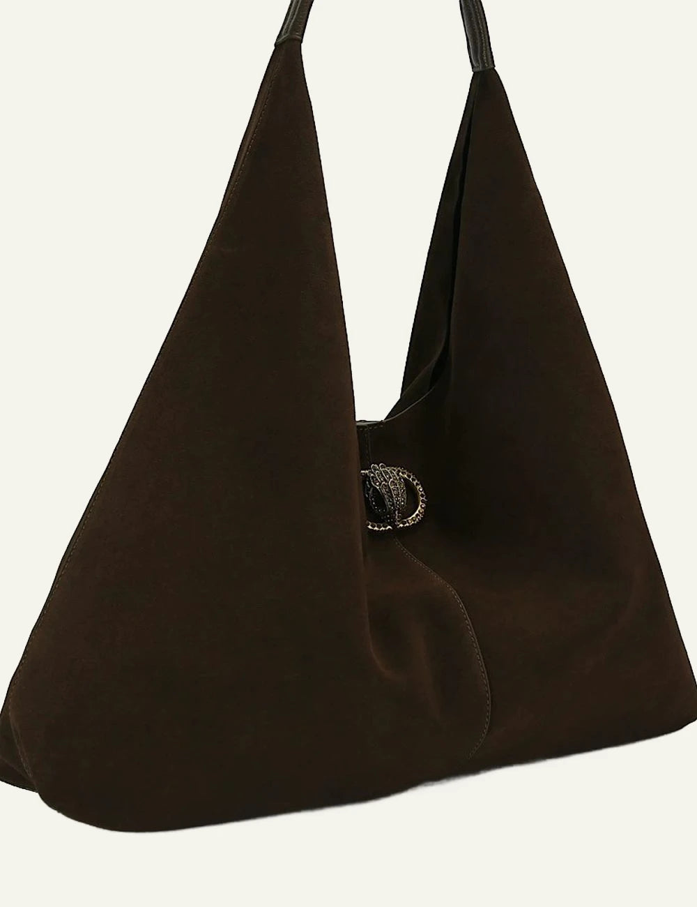 Dark brown suede Kurt Geiger Chelsea Large Slouch Hobo shoulder bag with eagle head detail side