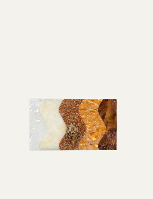 Kurt Geiger clutch multicolor resin marble glitter eagle detail front