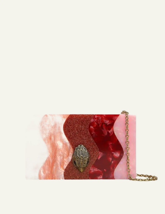 Kurt Geiger clutch pink red resin marble glitter eagle detail front