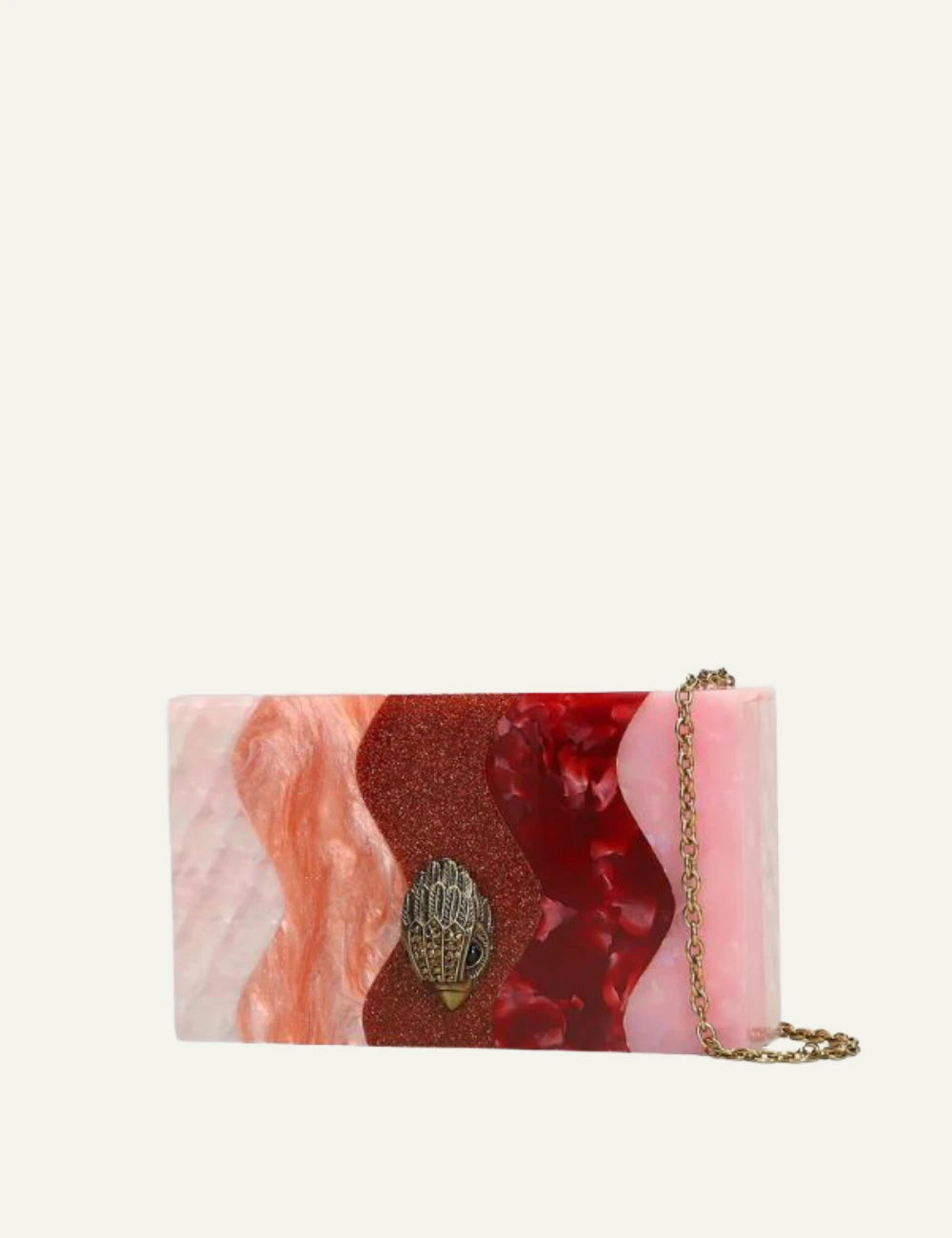Kurt Geiger clutch pink red resin marble glitter eagle detail side
