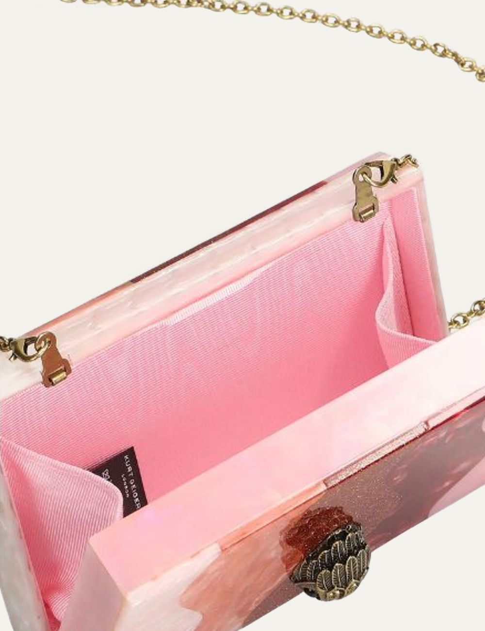 Kurt Geiger clutch pink red resin marble glitter eagle detail top