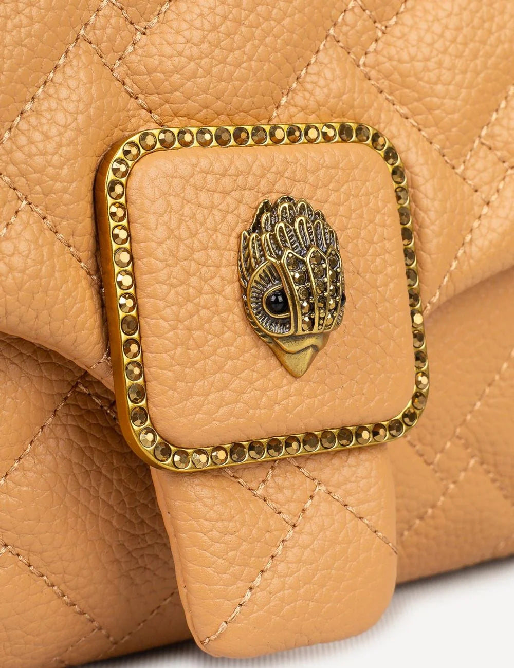 Kurt Geiger crossbody bag beige quilted leather chain eagle detail front logo