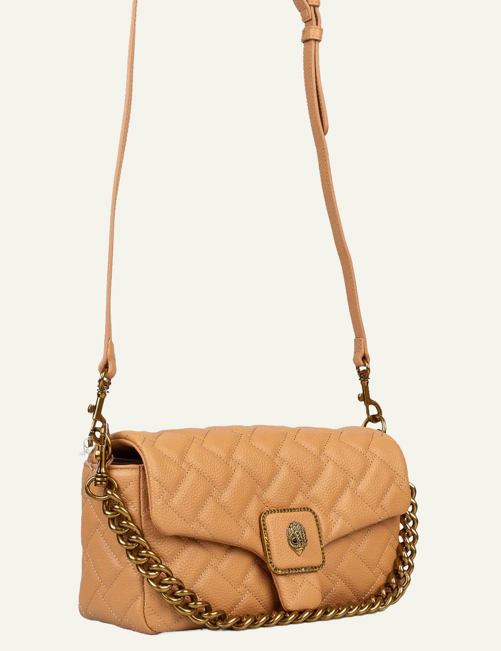 Kurt Geiger crossbody bag beige quilted leather chain eagle detail side