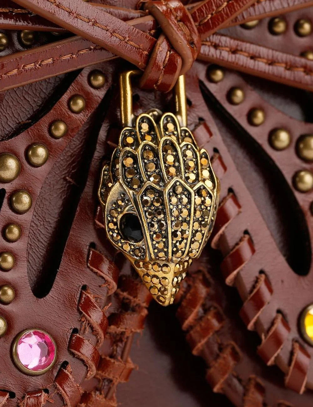 Kurt Geiger crossbody bag brown leather butterfly detail scarf chain eagle front logo