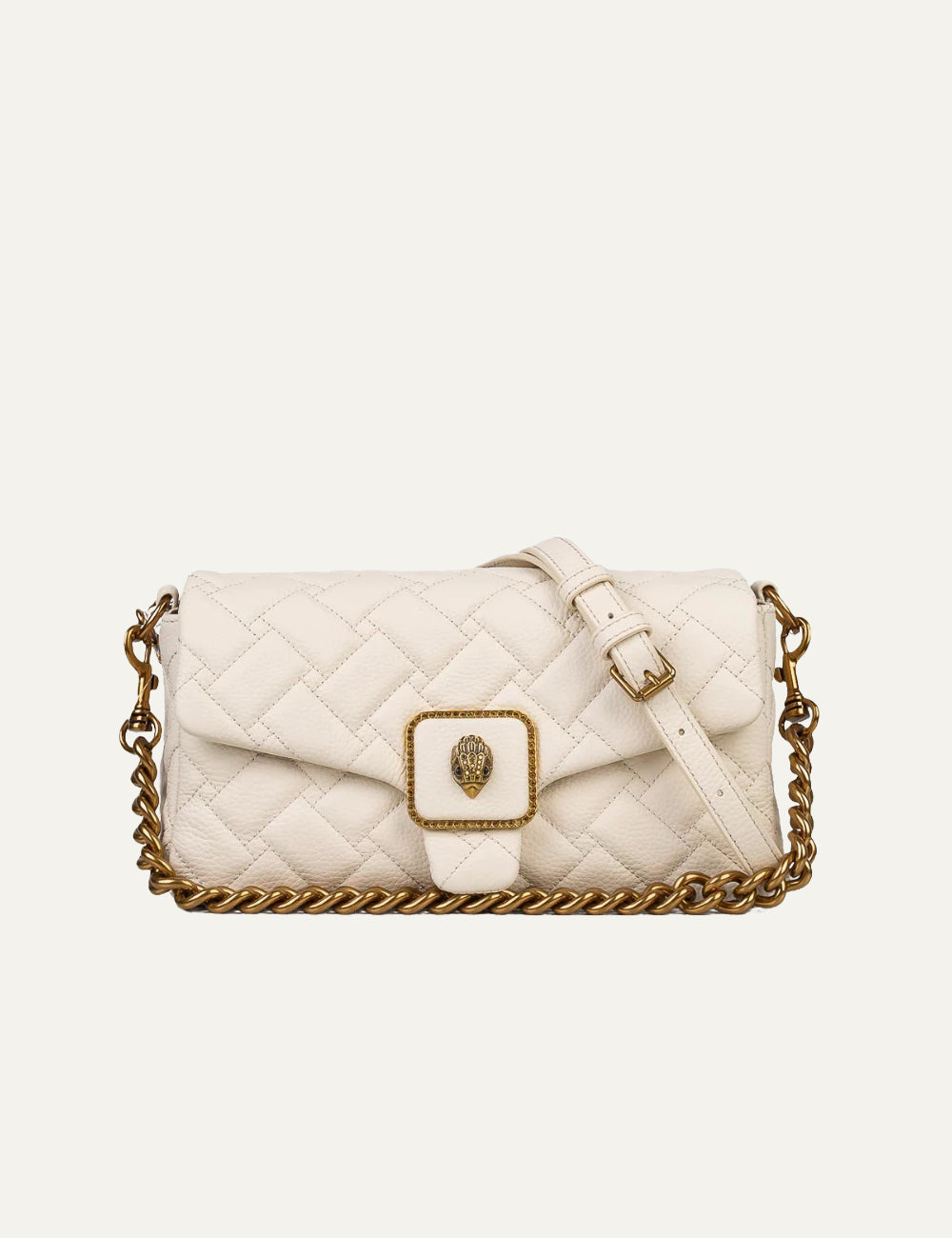 Kurt Geiger crossbody bag off white quilted leather chain eagle detail front