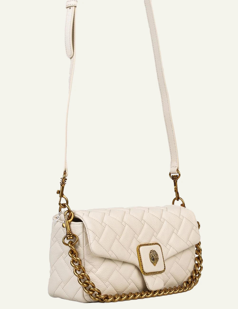 Kurt Geiger crossbody bag off white quilted leather chain eagle detail side