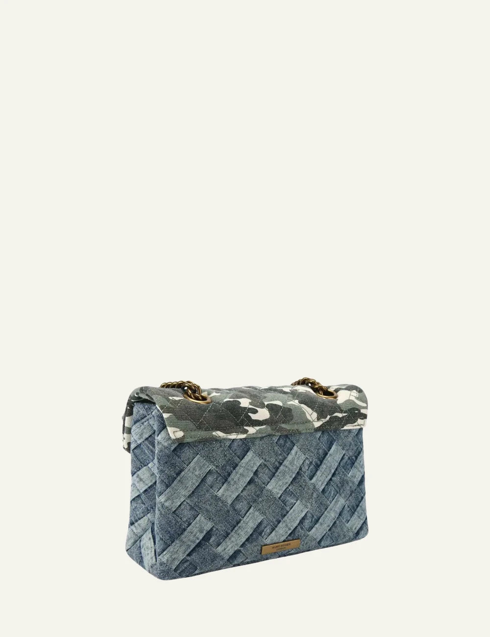 kurt geiger denim shoulder bag camo crystals quilted chain strap back view