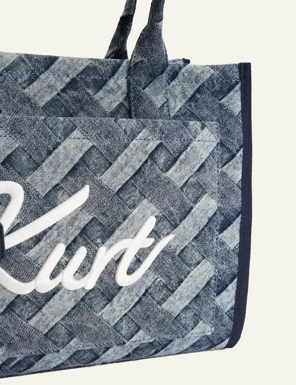 kurt geiger denim tote bag kurt logo front detail view