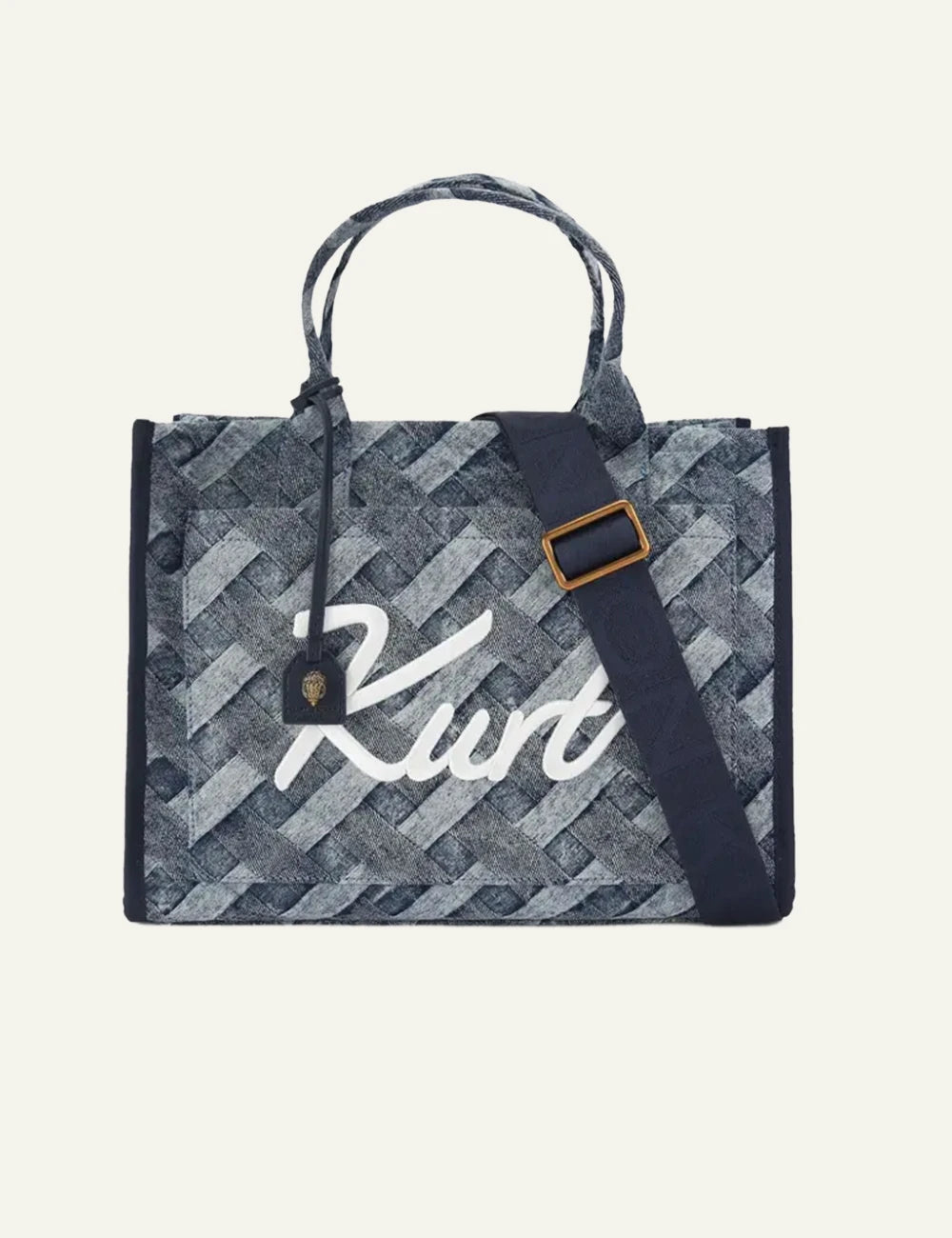 kurt geiger denim tote bag kurt logo front view