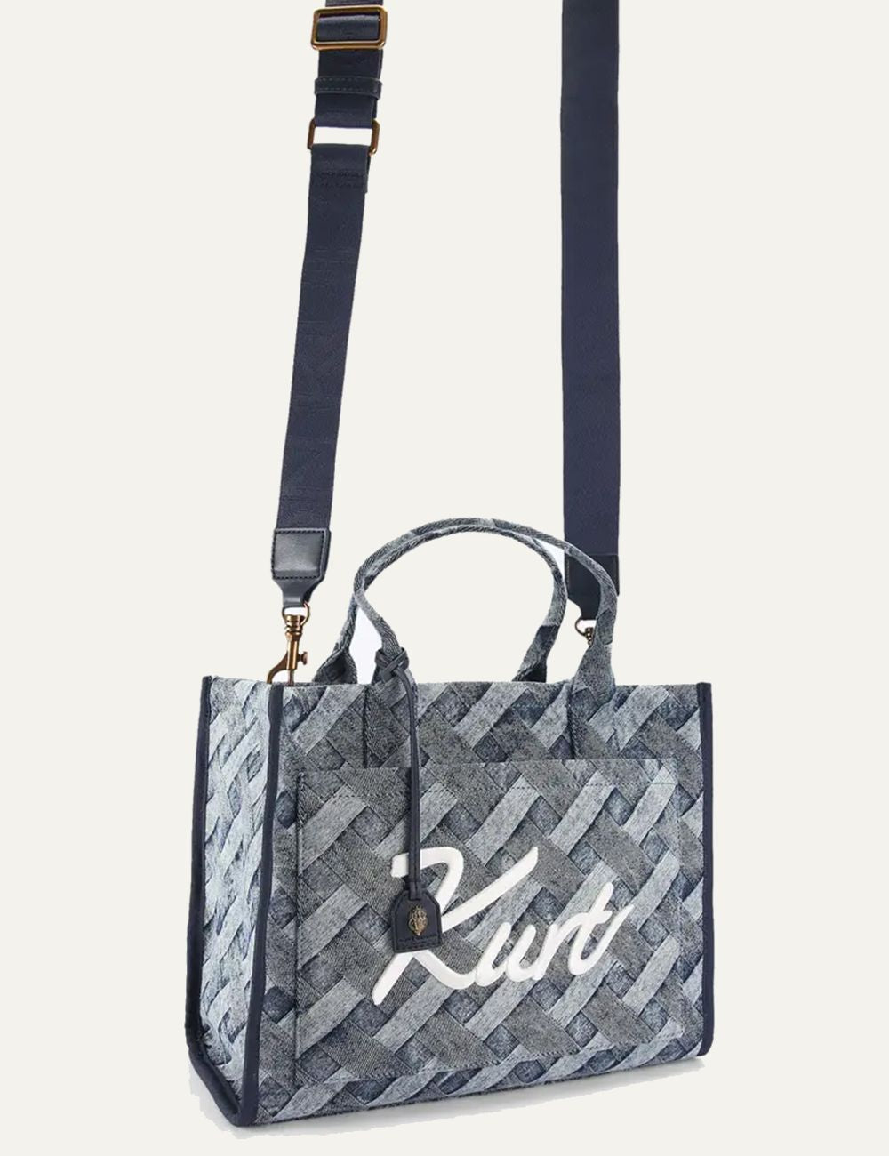 kurt geiger denim tote bag kurt logo side view