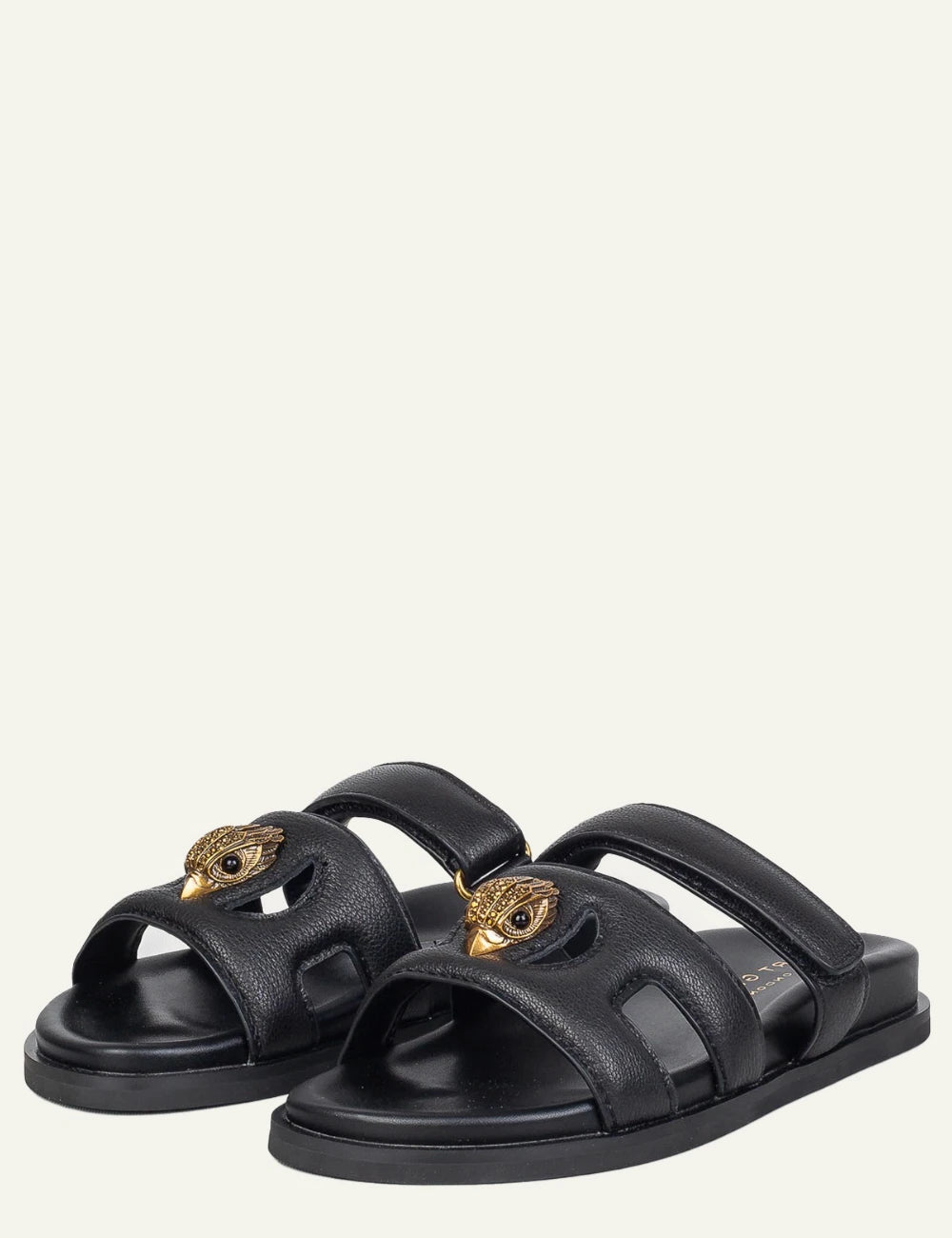 Kurt Geiger Eagle cut out sandal black leather double strap eagle head angled view