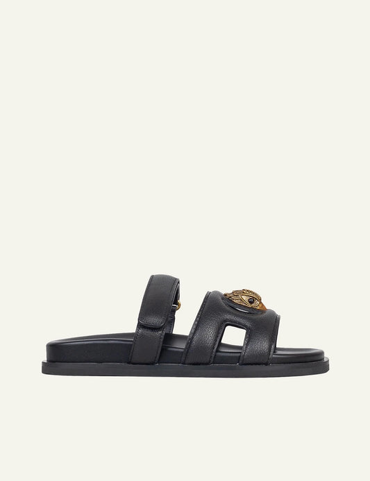 Kurt Geiger Eagle cut out sandal black leather double strap eagle head side view