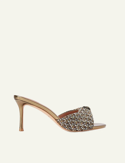 Kurt Geiger gold embellished mule sandals with 7.5 cm stiletto heel