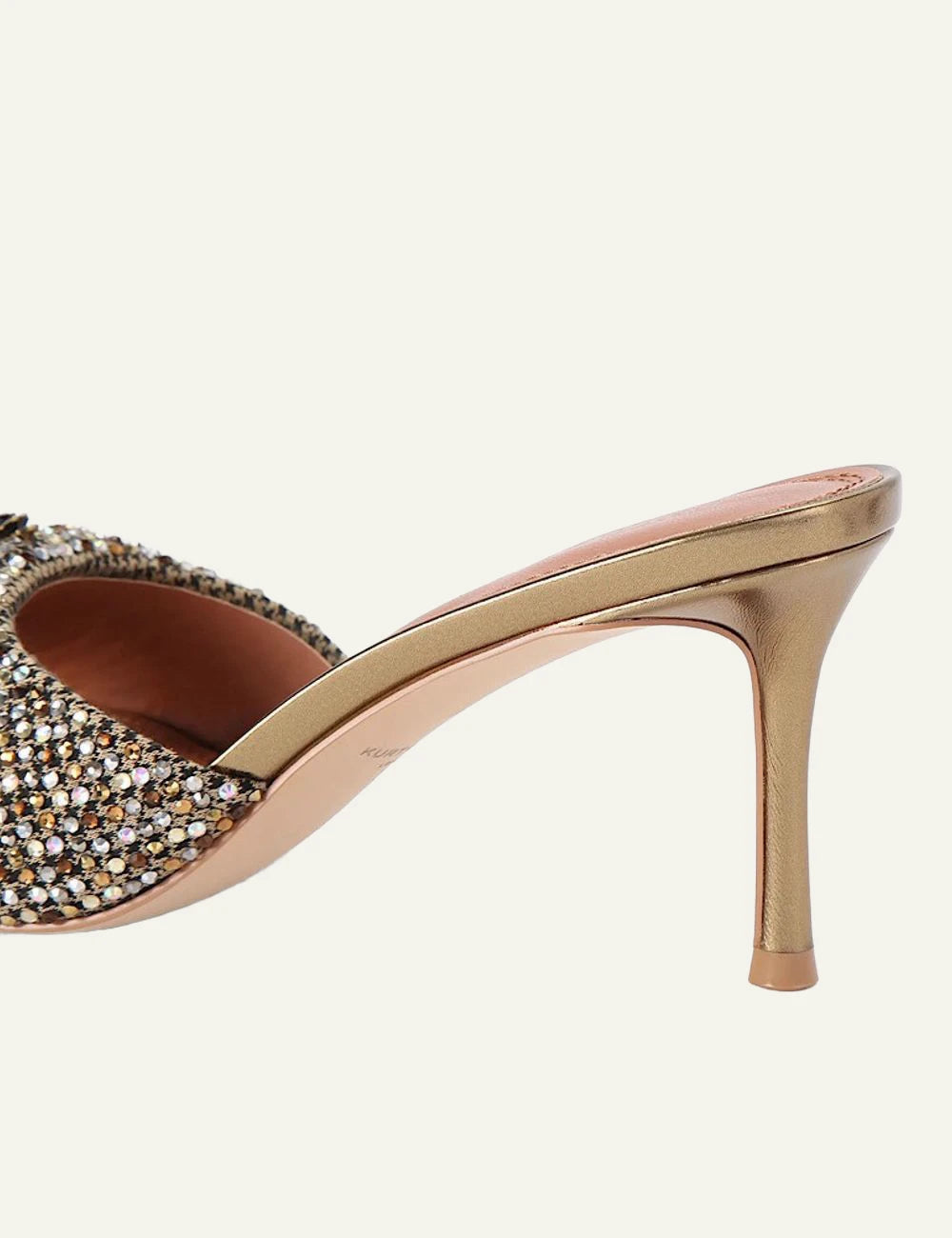 Kurt Geiger gold embellished mule sandals with 7.5 cm stiletto heel back