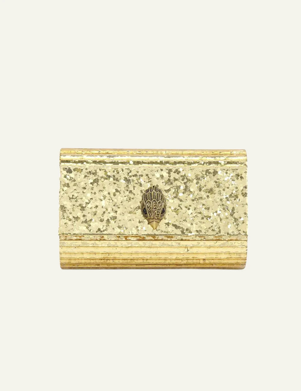 Gold glitter Kurt Geiger clutch bag with eagle head clasp