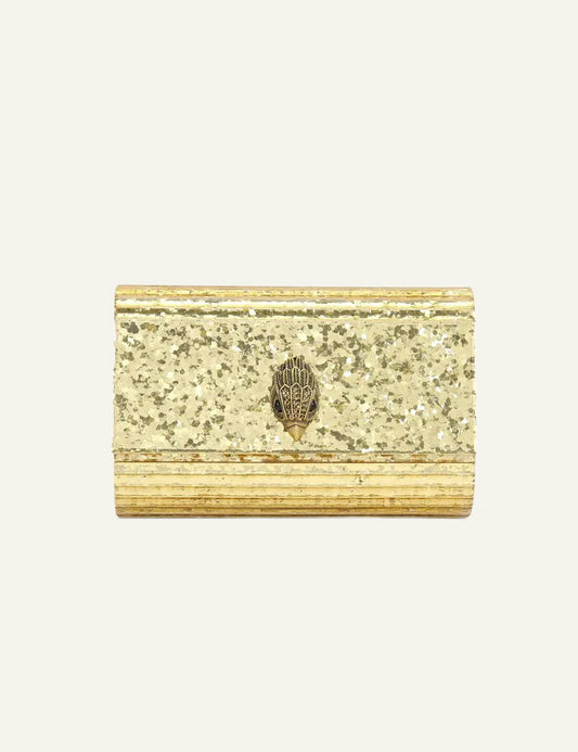 Gold glitter Kurt Geiger clutch bag with eagle head clasp