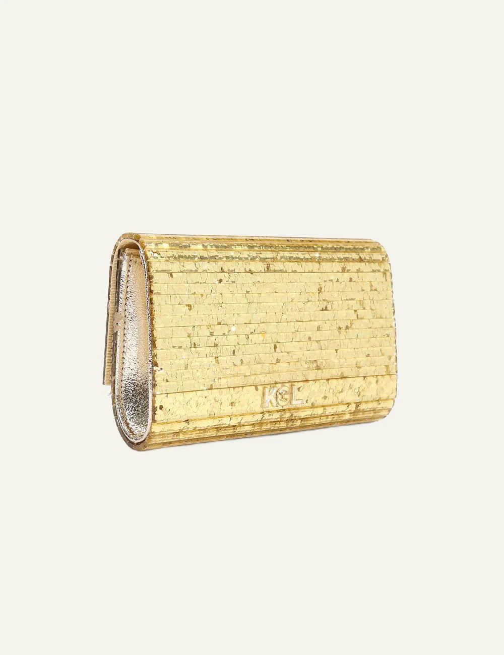 Gold glitter Kurt Geiger clutch bag with eagle head clasp back