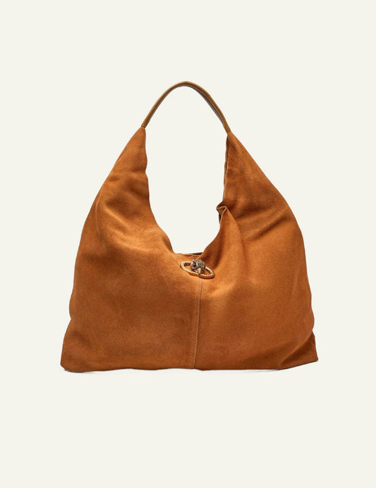 Camel suede Kurt Geiger hobo shoulder bag with eagle head metal detail