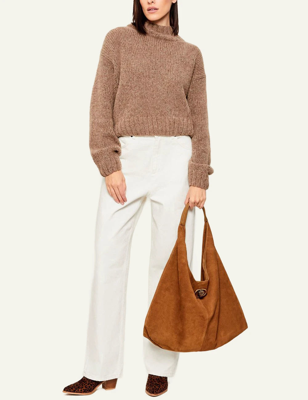 Camel suede Kurt Geiger hobo shoulder bag with eagle head metal detail model