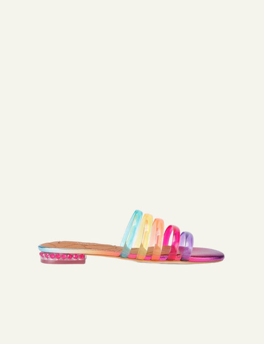 Kurt Geiger jelly strap mule rainbow transparent straps pink crystal heel side view