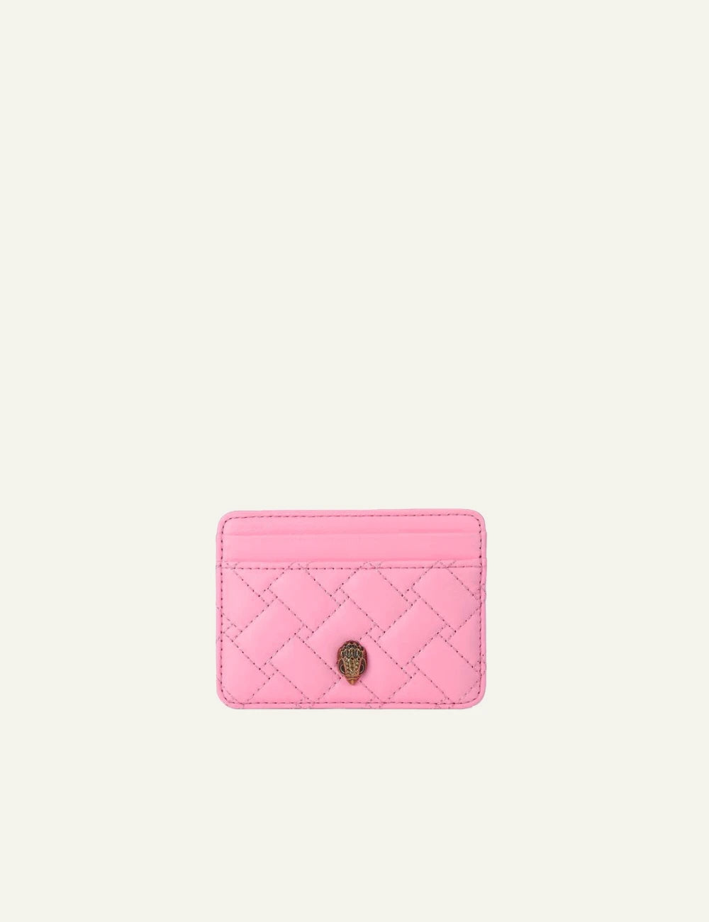 Kurt Geiger kensington card holder pink quilted leather eagle detail front