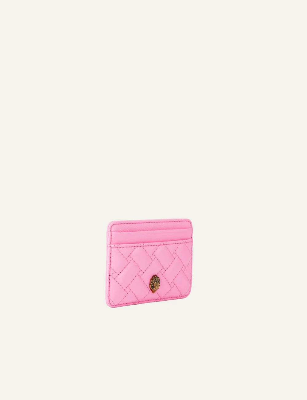 Kurt Geiger kensington card holder pink quilted leather eagle detail side