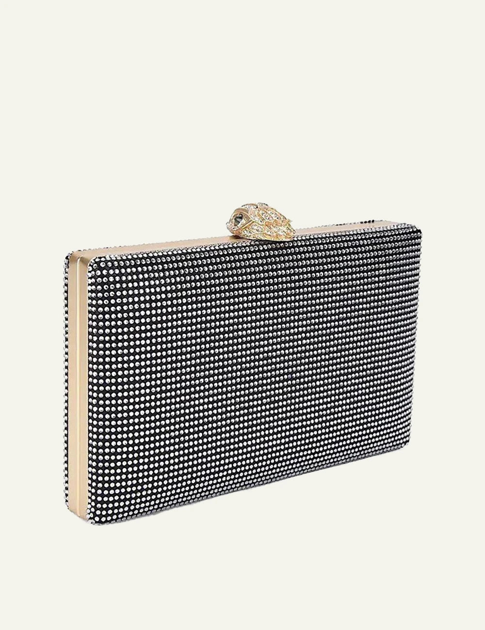 Kurt Geiger London Crystal Kensington clutch black angled back view with crystal finish