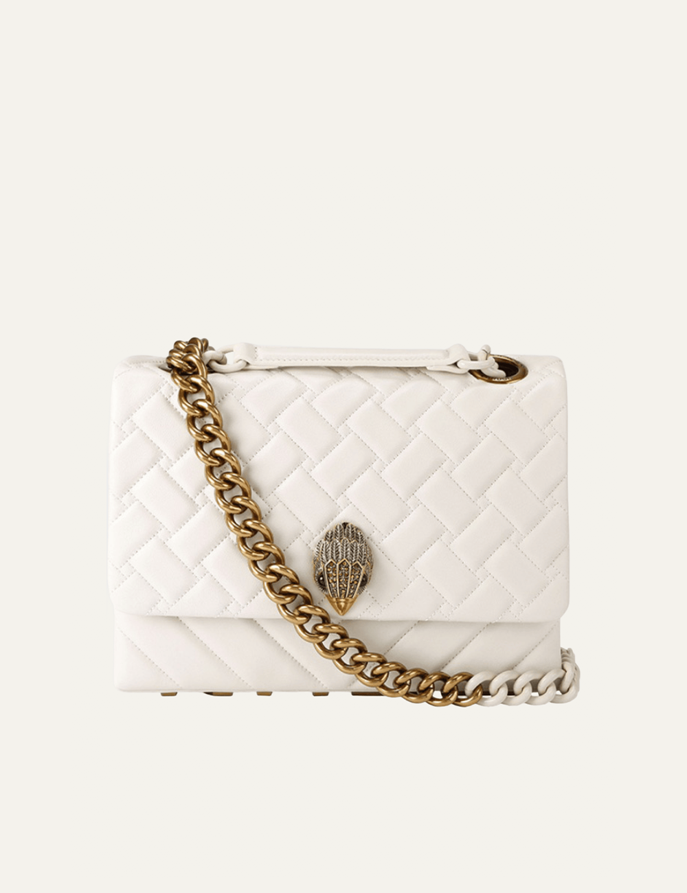 kurt geiger kensington large shoulder bag white leather quilted chain strap front view