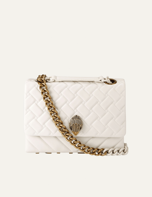 kurt geiger kensington large shoulder bag white leather quilted chain strap front view