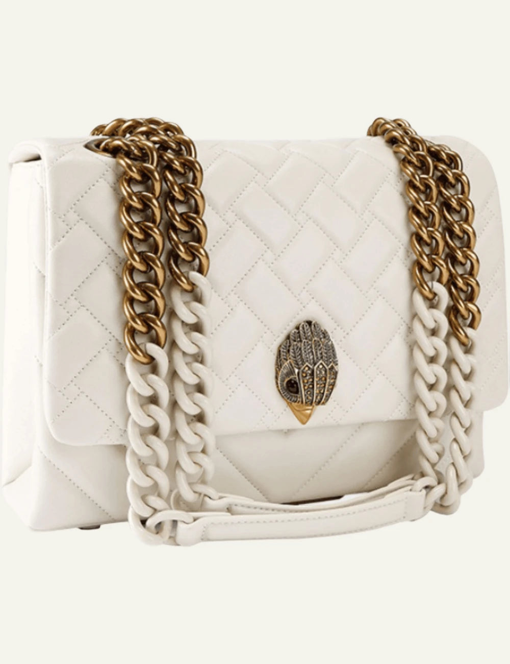 kurt geiger kensington large shoulder bag white leather quilted chain strap side view