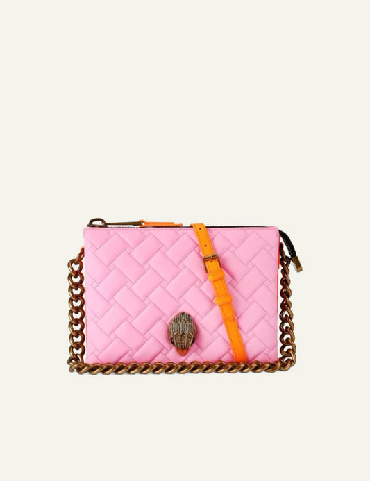 Kurt Geiger Kensington puff pouch pink leather quilted chain strap front view