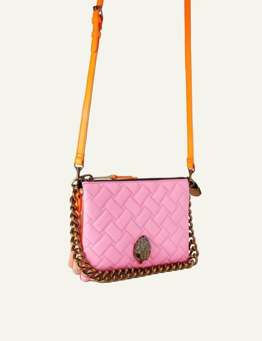 Kurt Geiger Kensington puff pouch pink leather quilted chain strap side view