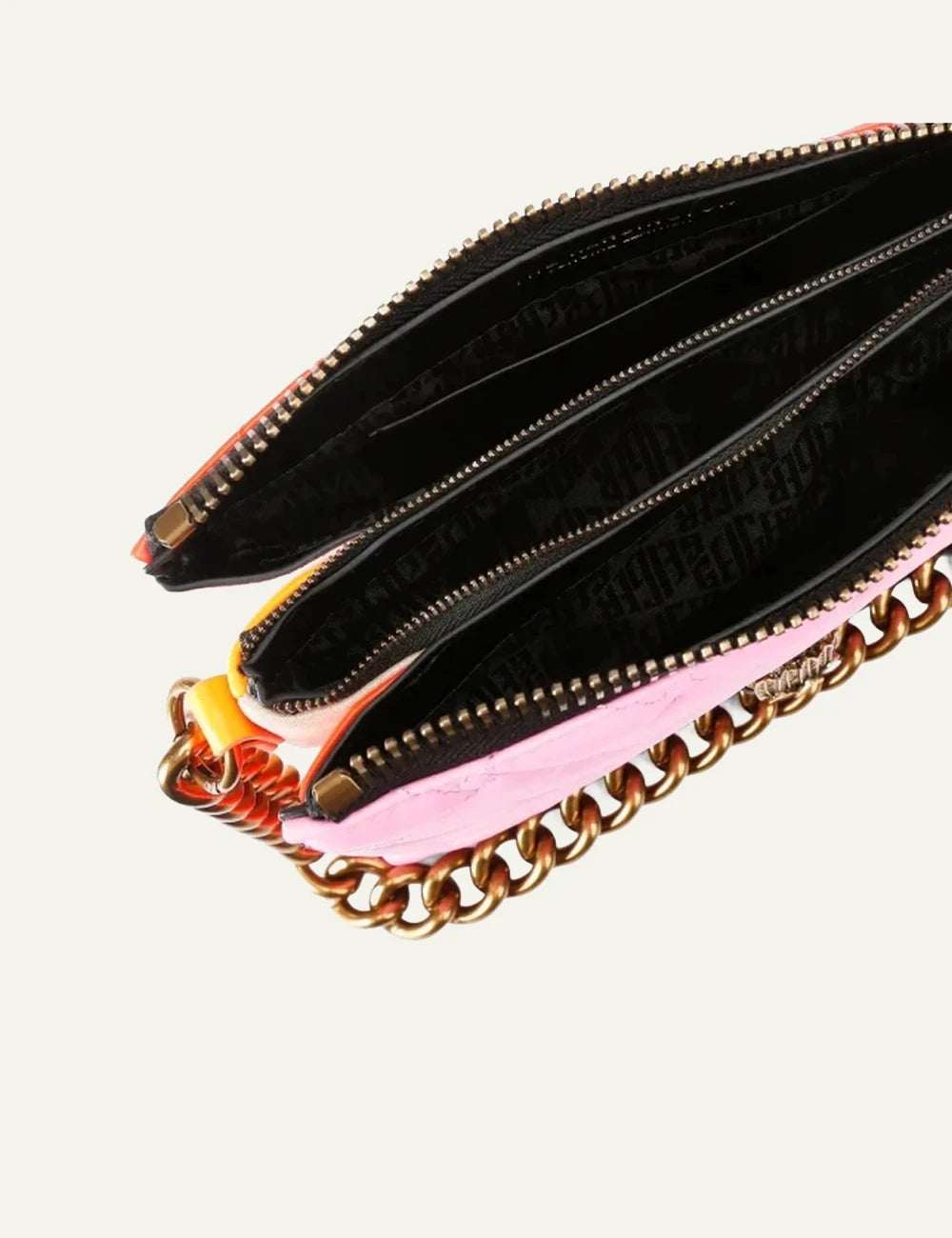 Kurt Geiger Kensington puff pouch pink leather quilted chain strap top view