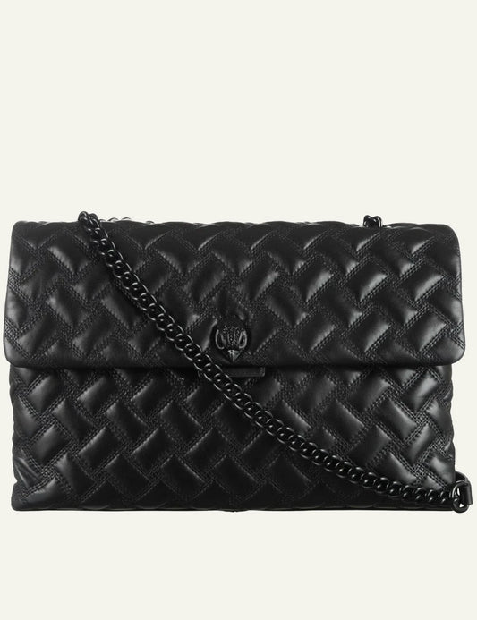 Large black quilted Kurt Geiger shoulder bag with black chain strap and eagle head clasp