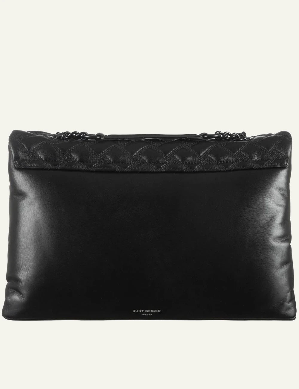 Large black quilted Kurt Geiger shoulder bag with black chain strap and eagle head clasp back