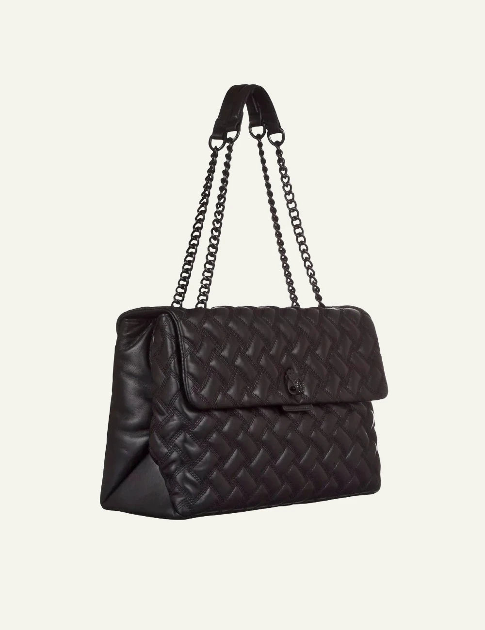 Large black quilted Kurt Geiger shoulder bag with black chain strap and eagle head clasp side
