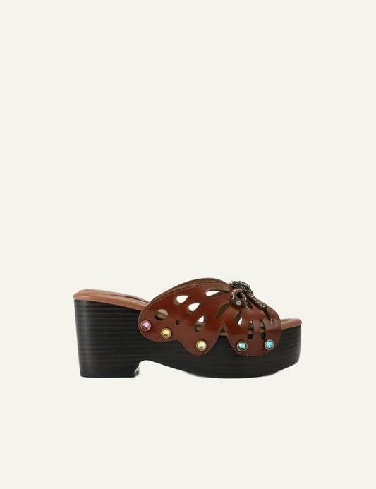 Kurt Geiger butterfly leather platform mules brown side view