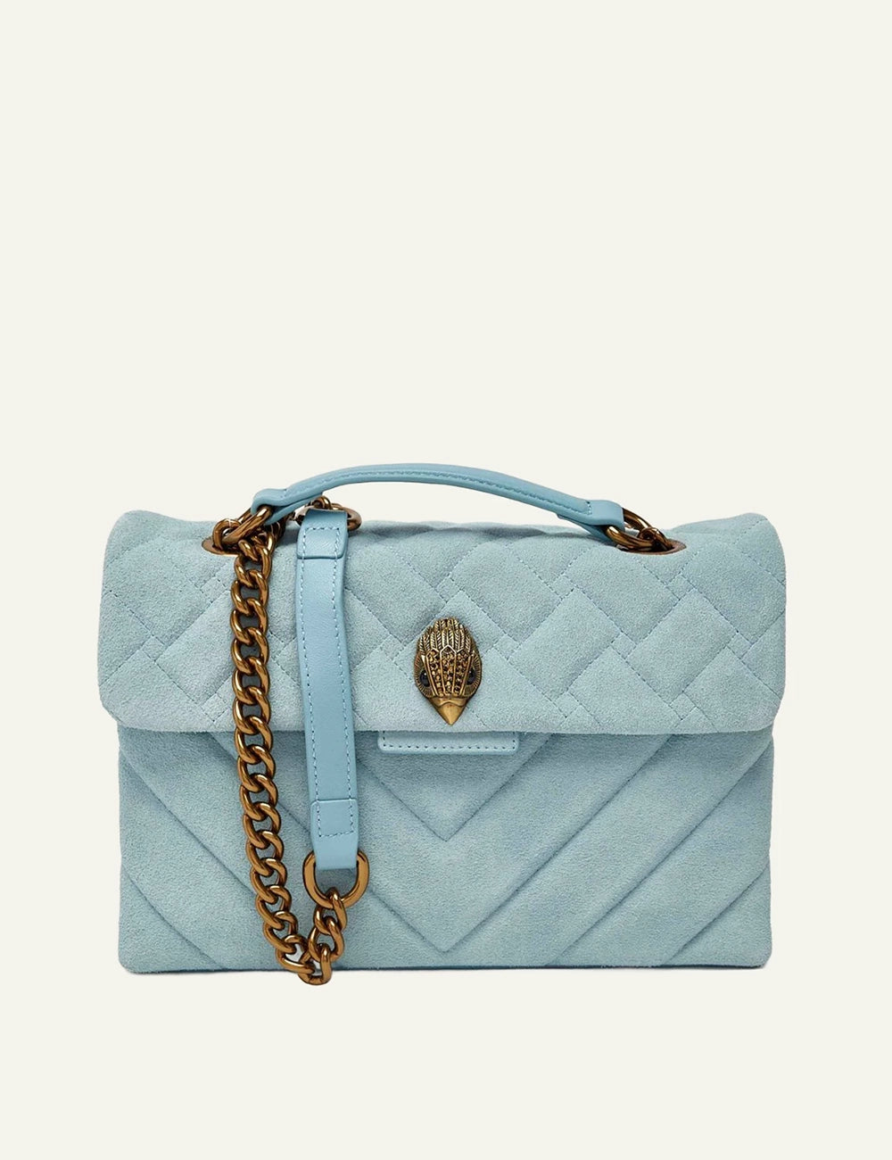 Kurt Geiger Leather Kensington Bag light blue suede quilted front view