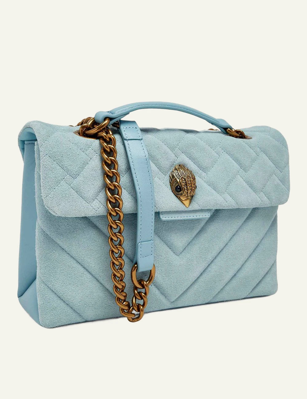 Kurt Geiger Leather Kensington Bag light blue suede quilted side view
