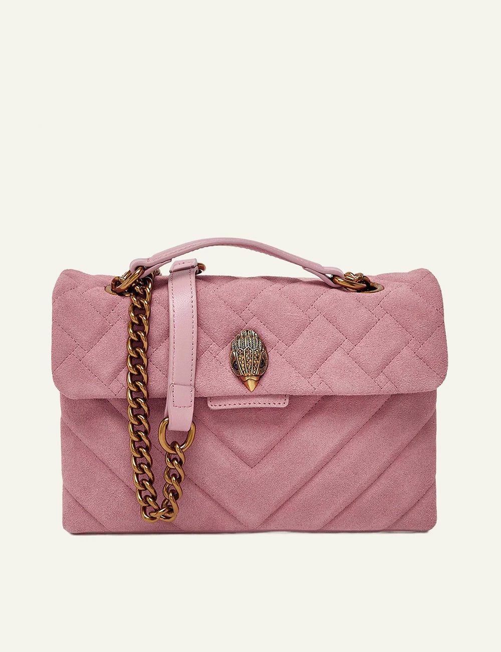 Kurt Geiger Leather Kensington Bag pink suede quilted front view
