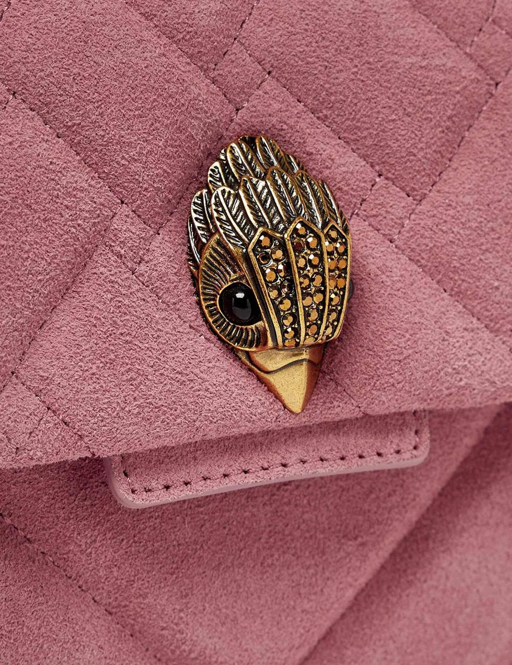 Kurt Geiger Leather Kensington Bag pink suede quilted logo view