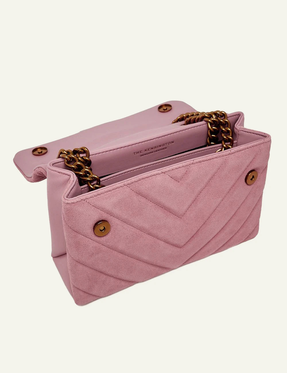 Kurt Geiger Leather Kensington Bag pink suede quilted top view
